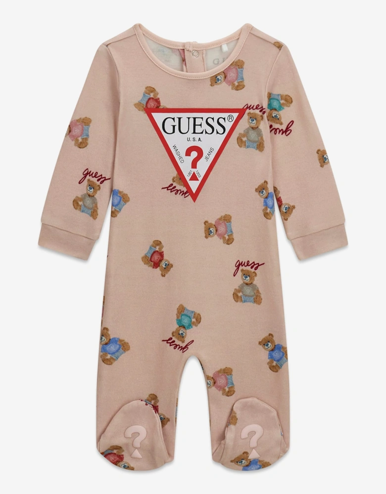 Guess Baby Girls Teddy Bear Logo Babygrow in Pink