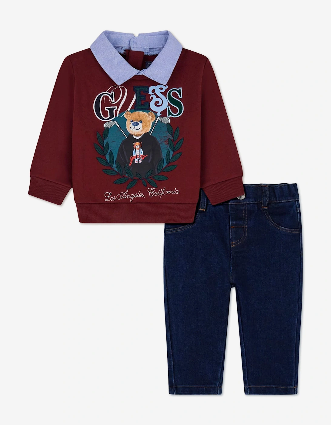 Guess Baby Boys Sweatshirt and Denim Pants Set in Red