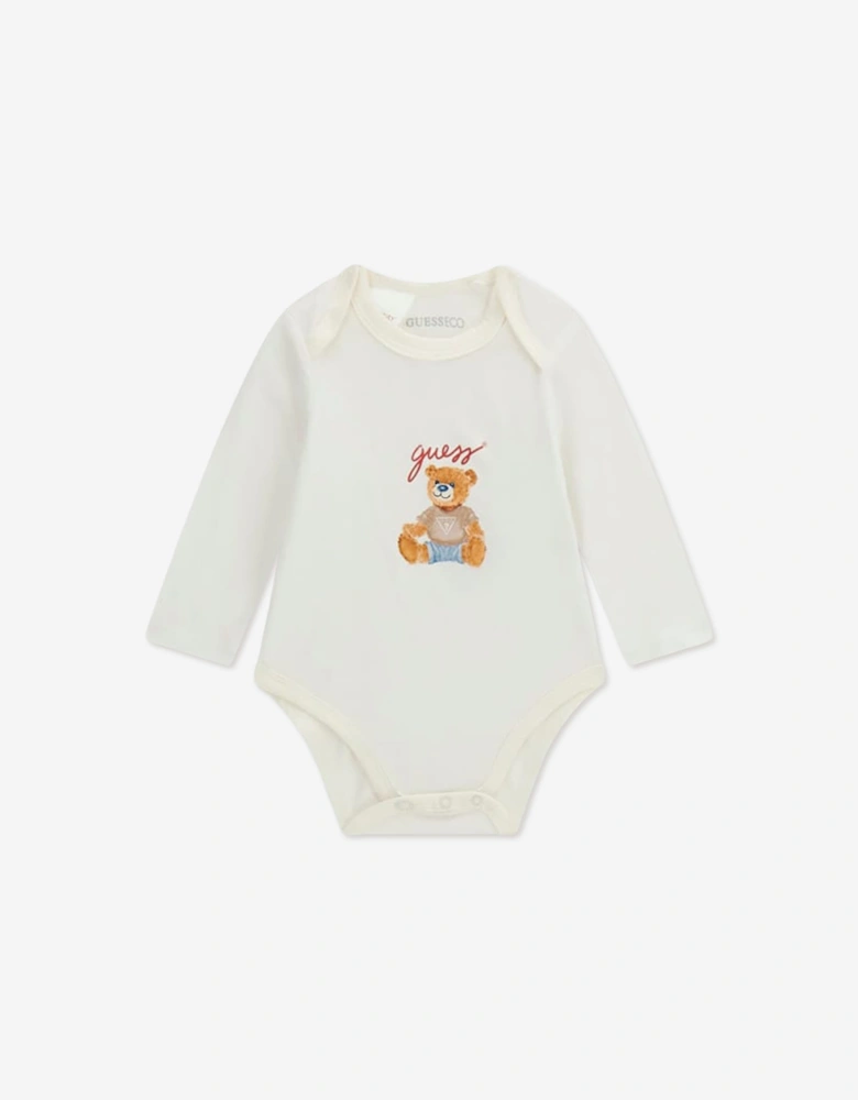 Guess Baby Teddy Bear Bodysuit Gift Set in Ivory