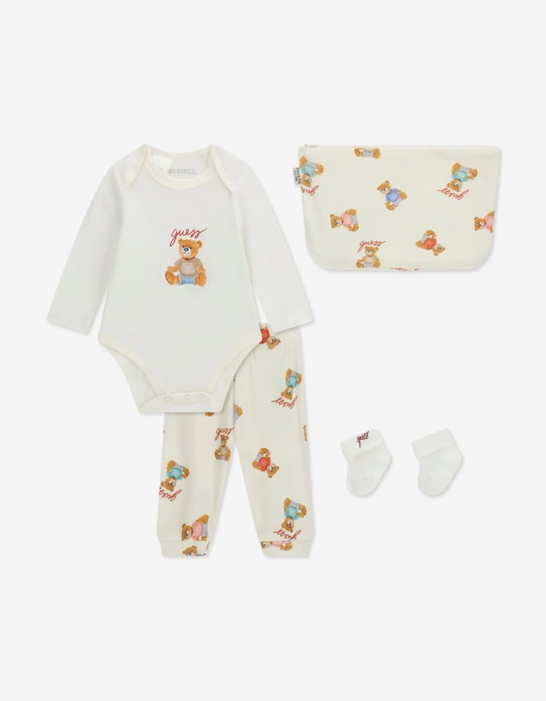 Guess Baby Teddy Bear Bodysuit Gift Set in Ivory