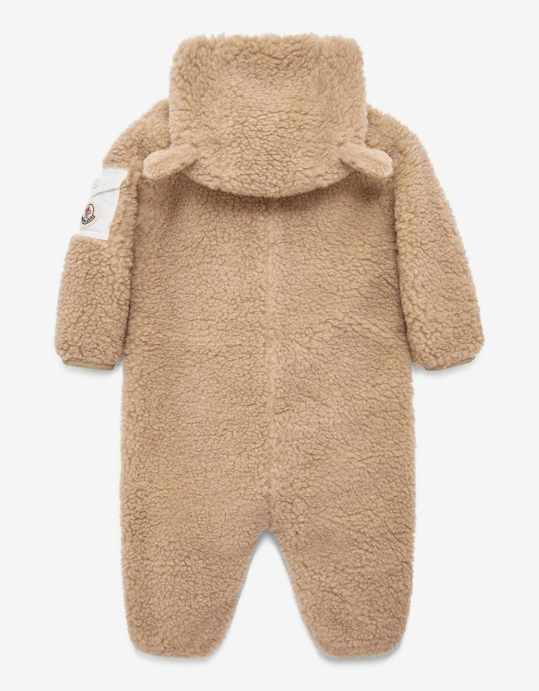 Moncler Enfant Baby Teddy Fleece Romper with Ears in Beige