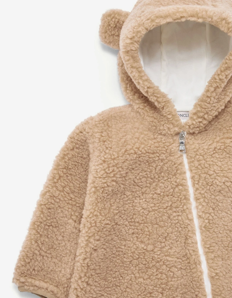 Moncler Enfant Baby Teddy Fleece Romper with Ears in Beige