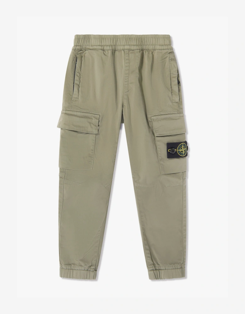 Stone Island Boys Organic Cotton Stretch Cargo Trousers in Green