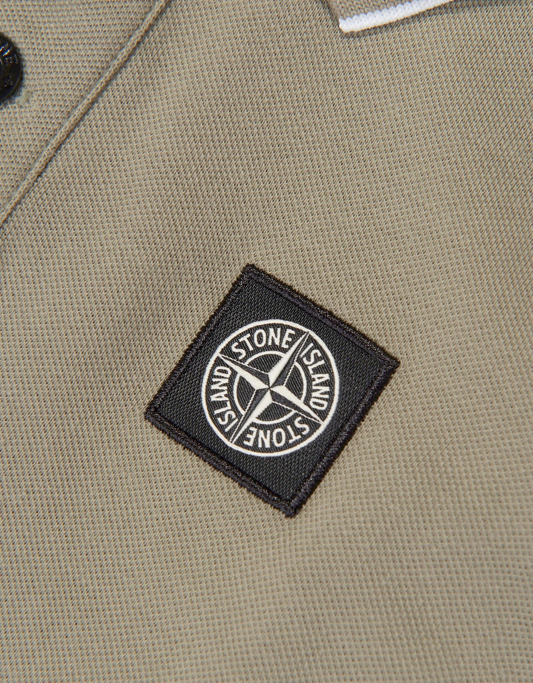 Stone Island Boys Organic Cotton Long Sleeve Polo Shirt in Green