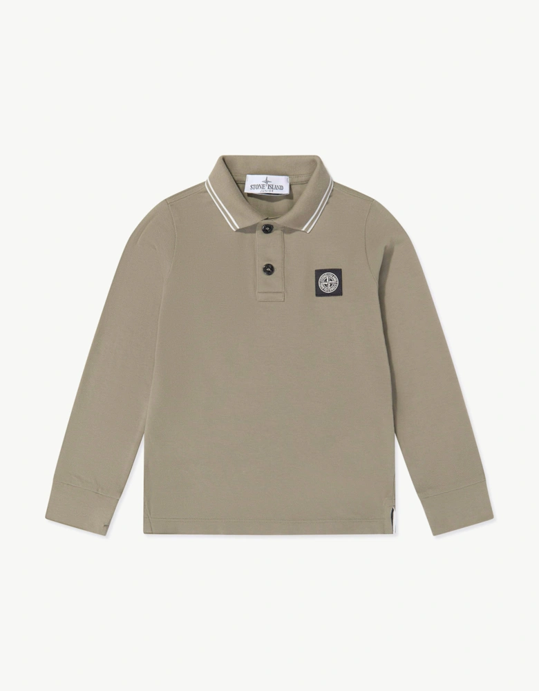 Stone Island Boys Organic Cotton Long Sleeve Polo Shirt in Green
