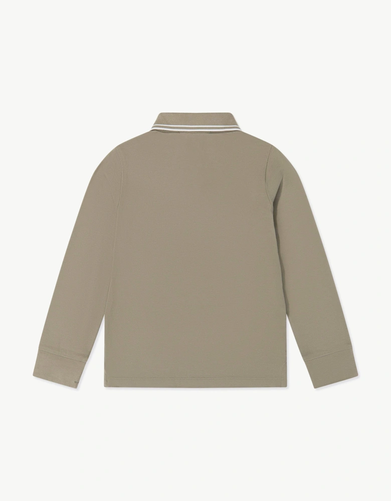 Stone Island Boys Organic Cotton Long Sleeve Polo Shirt in Green