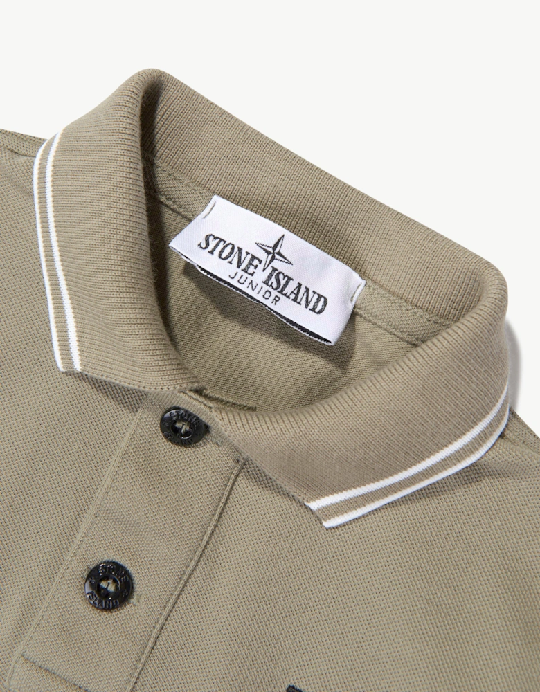 Stone Island Boys Organic Cotton Long Sleeve Polo Shirt in Green