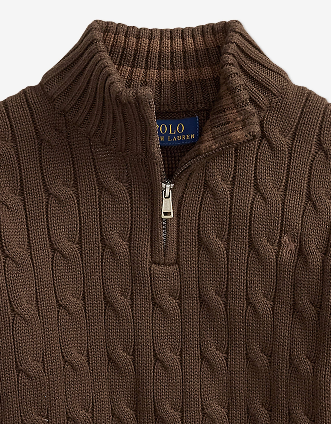 Ralph Lauren Boys Cable Knit Half Zip Jumper in Brown