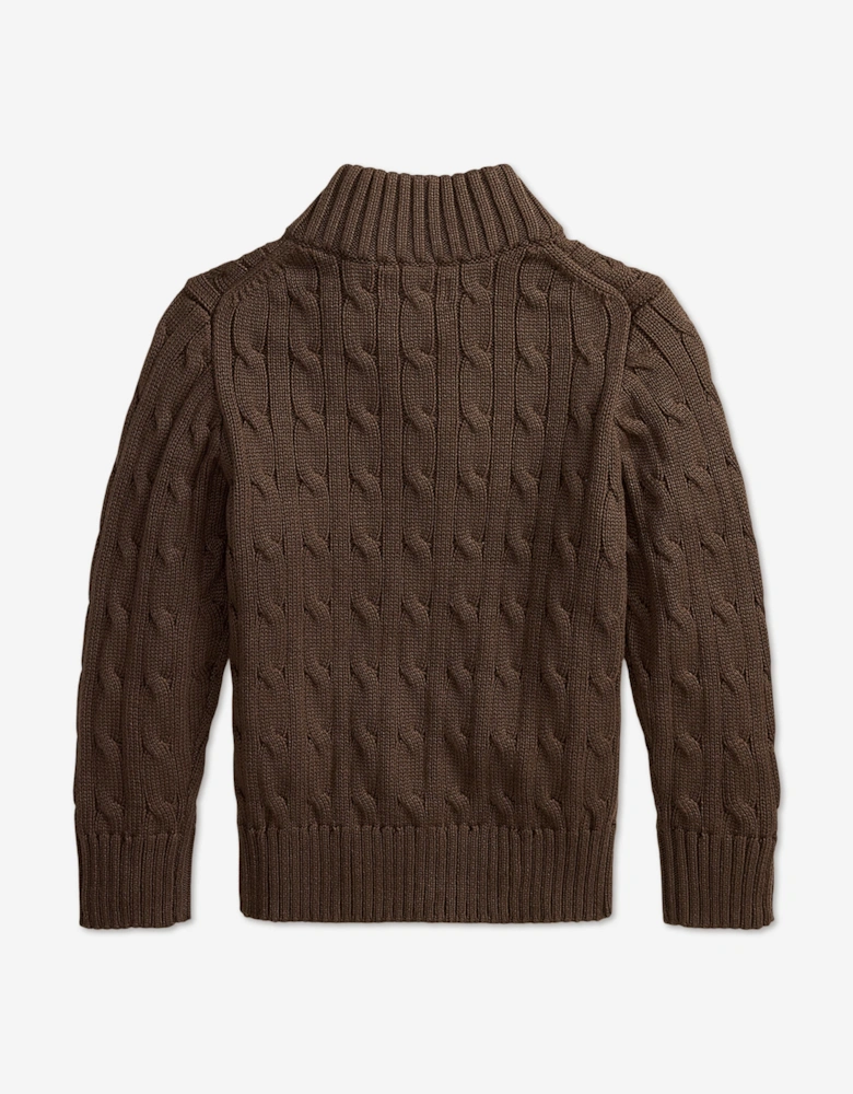 Ralph Lauren Boys Cable Knit Half Zip Jumper in Brown