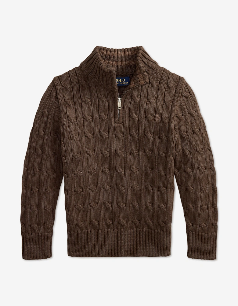 Ralph Lauren Boys Cable Knit Half Zip Jumper in Brown