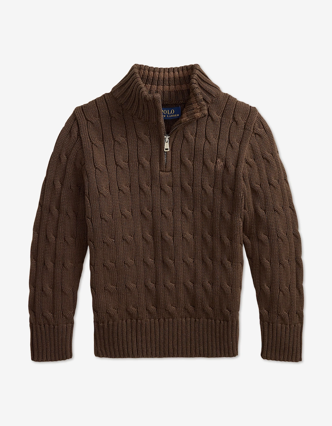 Ralph Lauren Boys Cable Knit Half Zip Jumper in Brown