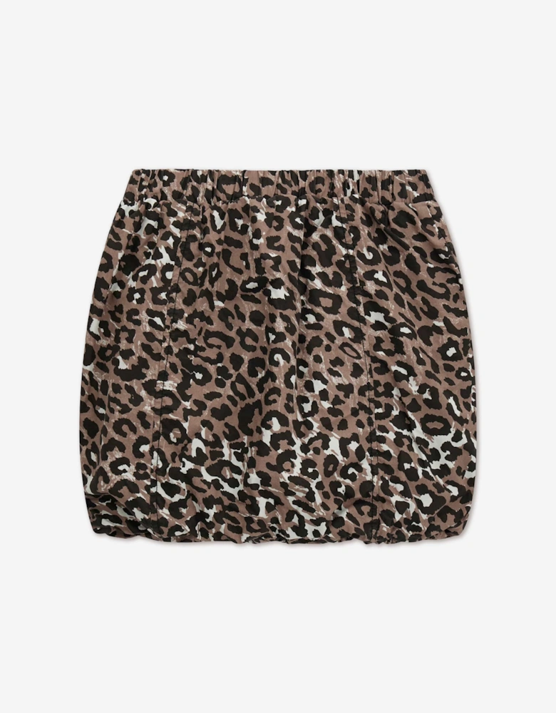 Guess Girls Leopard Poplin Balloon Mini Skirt in Brown