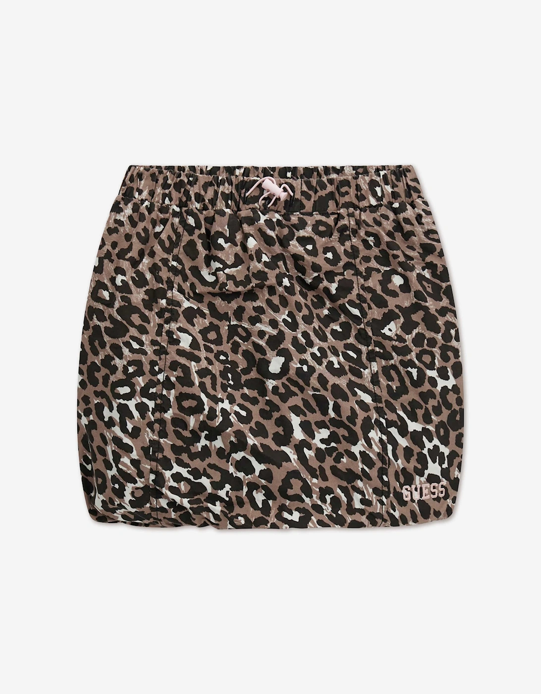 Guess Girls Leopard Poplin Balloon Mini Skirt in Brown