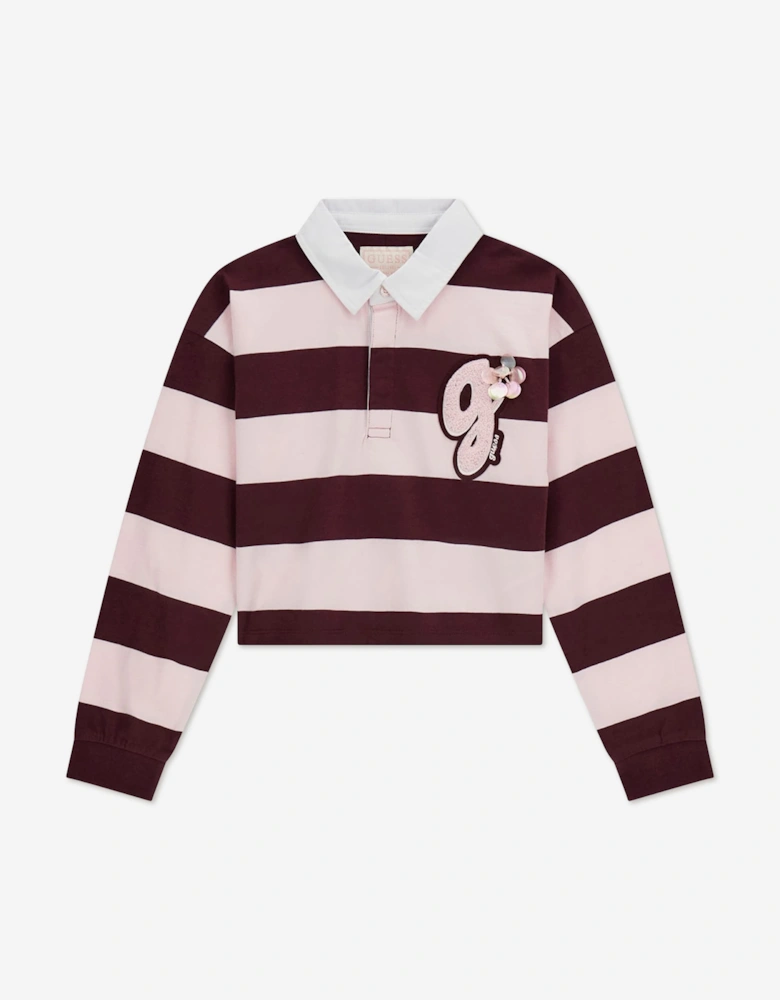 Guess Girls Midi Knit Polo Shirt in Red