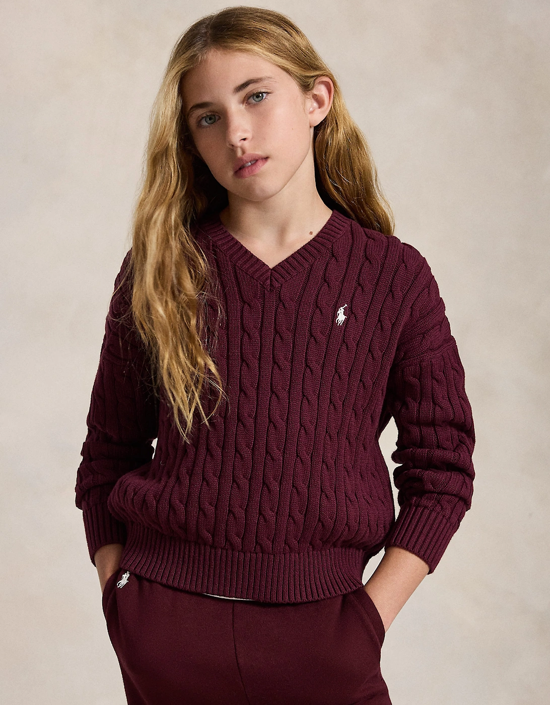Ralph Lauren Girls Cable Knit Jumper in Red