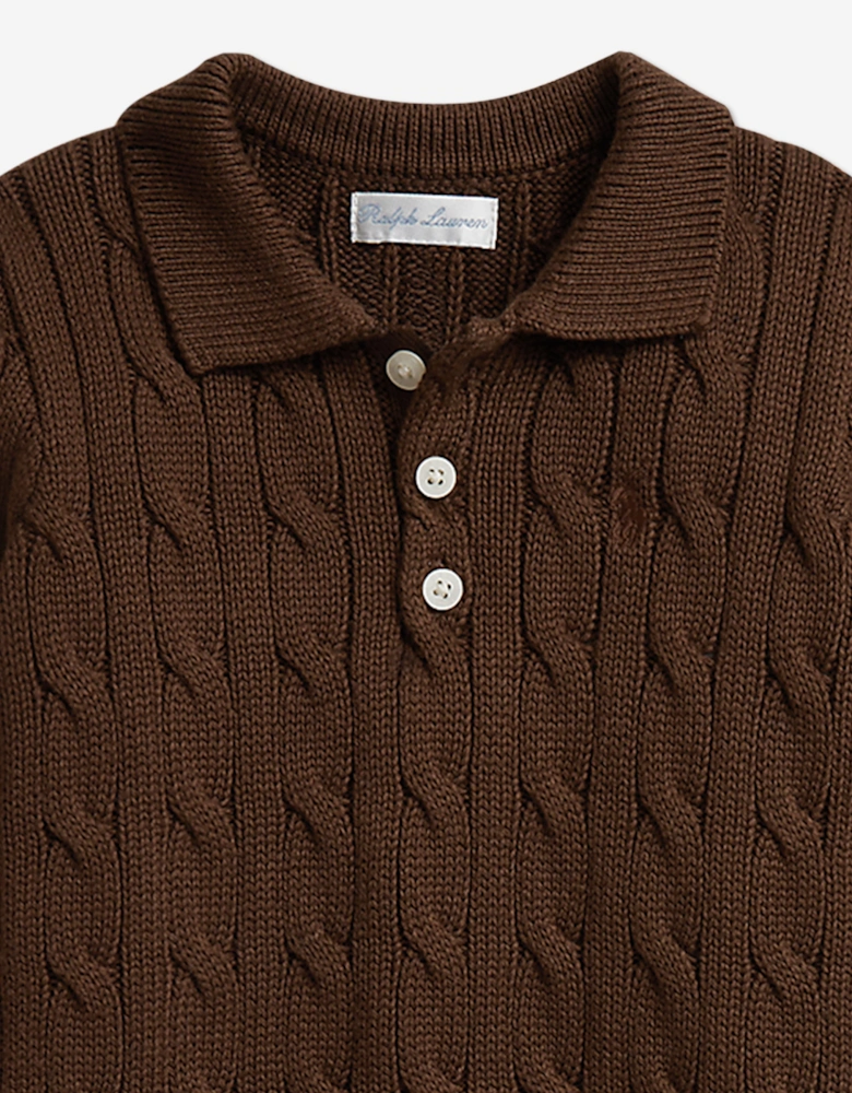 Ralph Lauren Baby Boys Cable Knit Romper in Brown