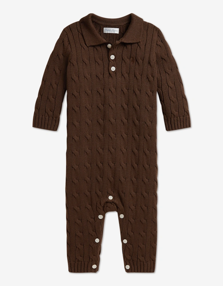 Ralph Lauren Baby Boys Cable Knit Romper in Brown