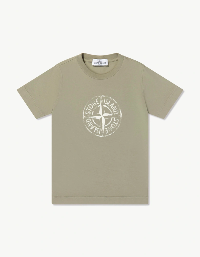 Stone Island Boys Cotton Compass Print T-Shirt in Green
