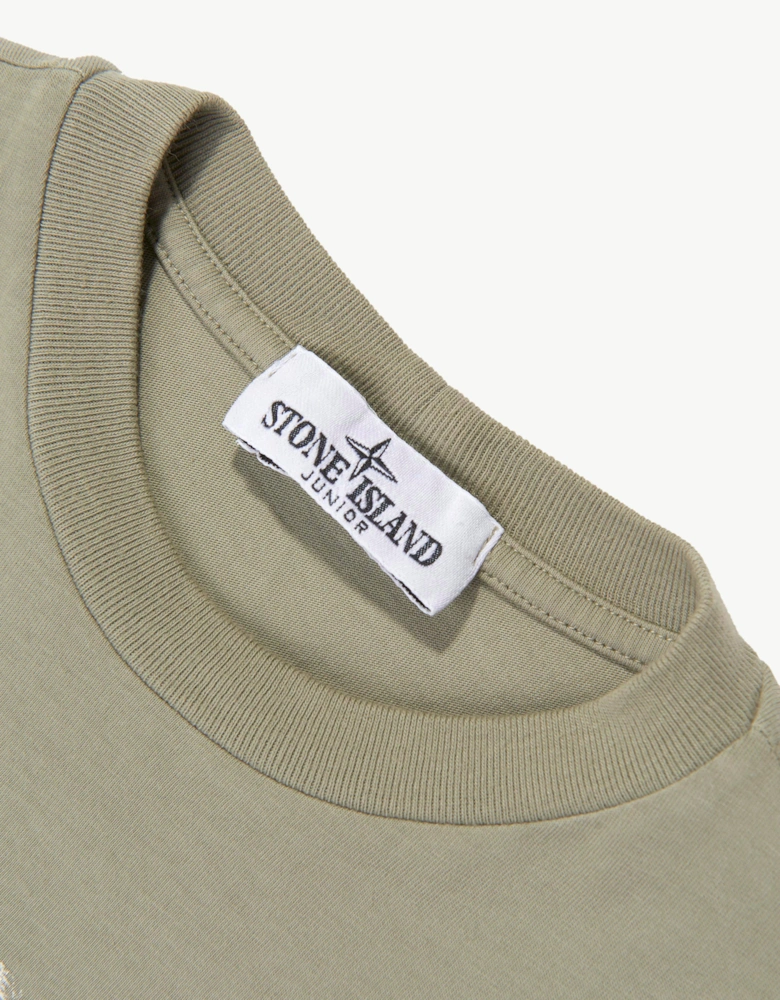 Stone Island Boys Cotton Compass Print T-Shirt in Green