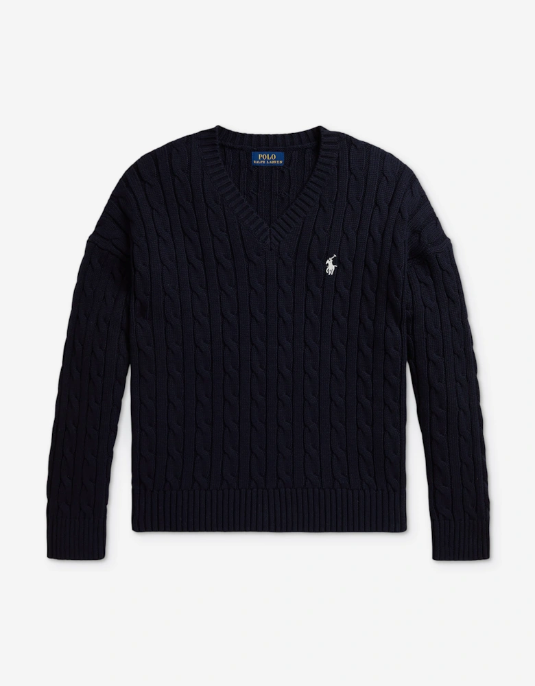 Ralph Lauren Girls Cable Knit Jumper in Navy
