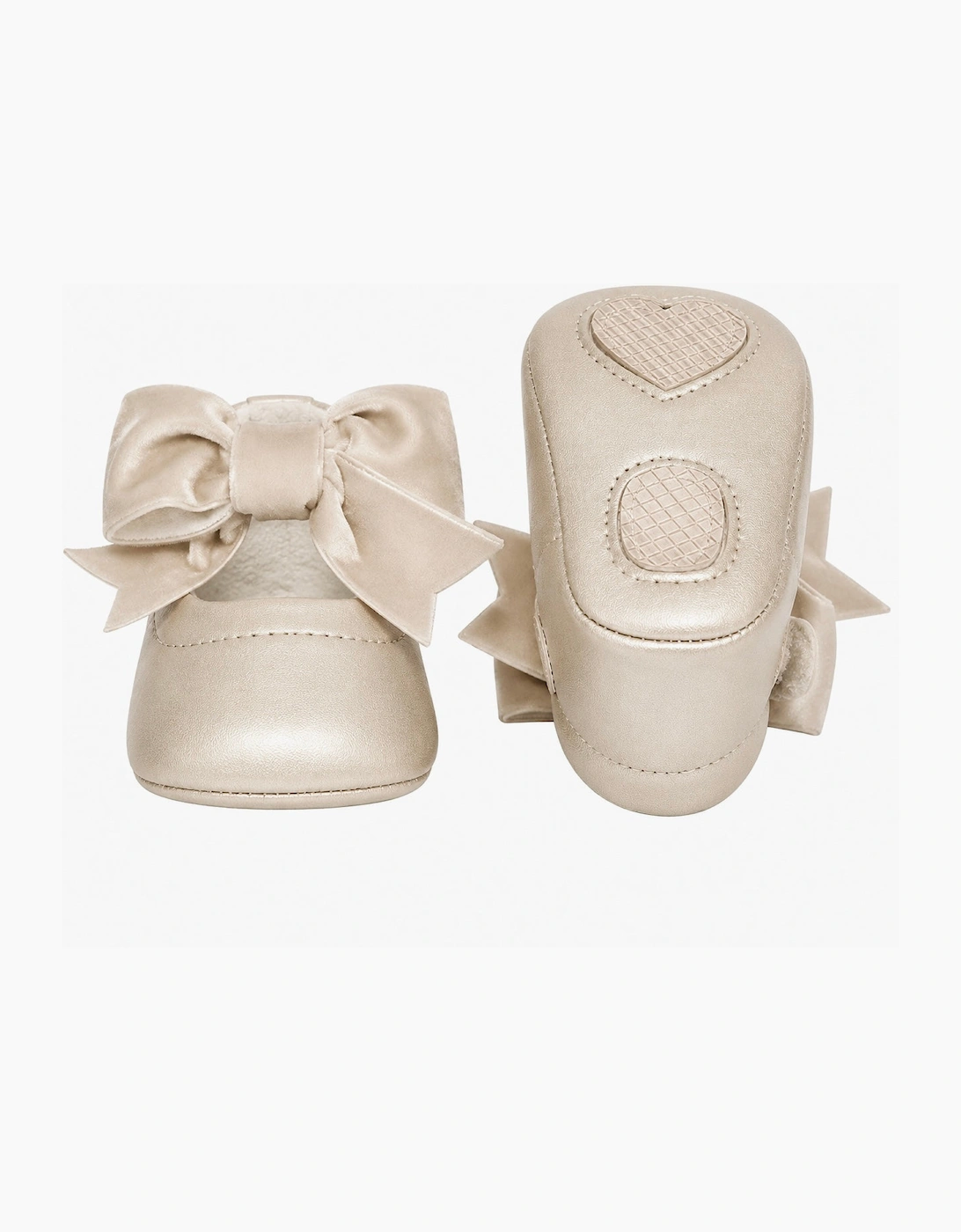 Girls Beige Velvet Bow Pre Walker Shoes
