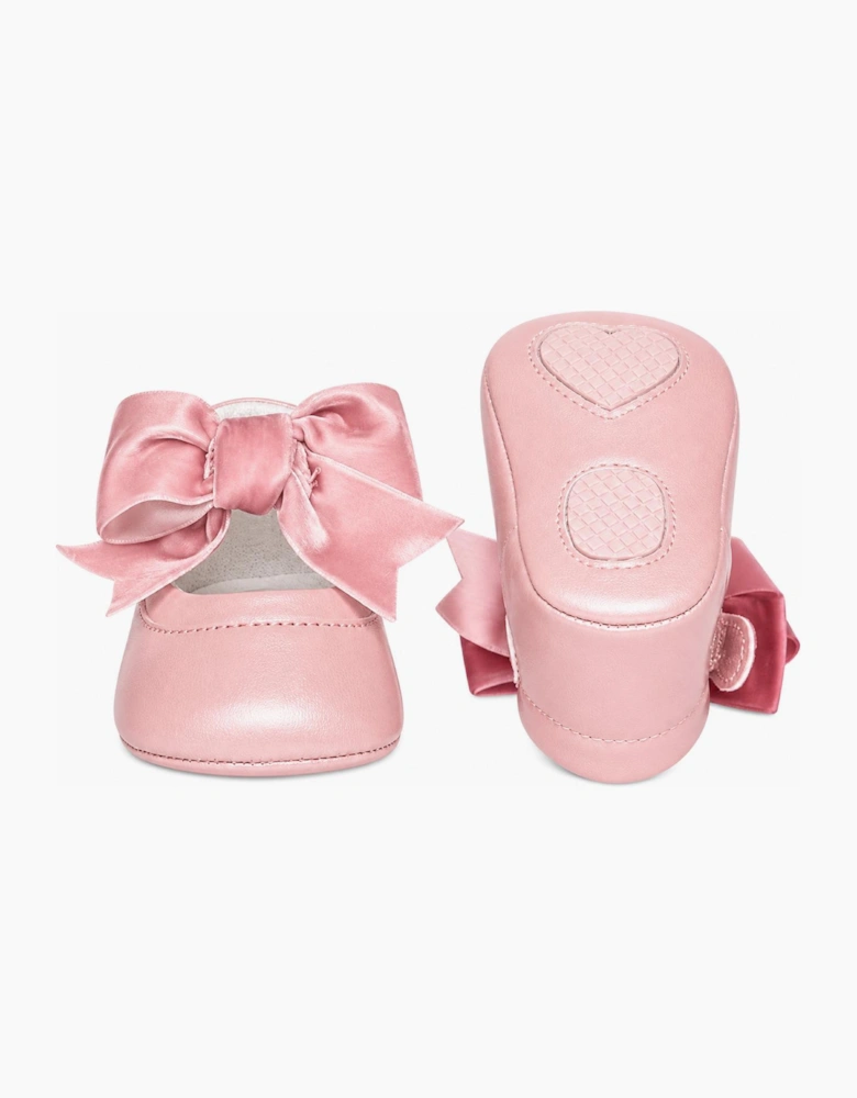 Girls Pink Velvet Bow Pre Walker Shoes