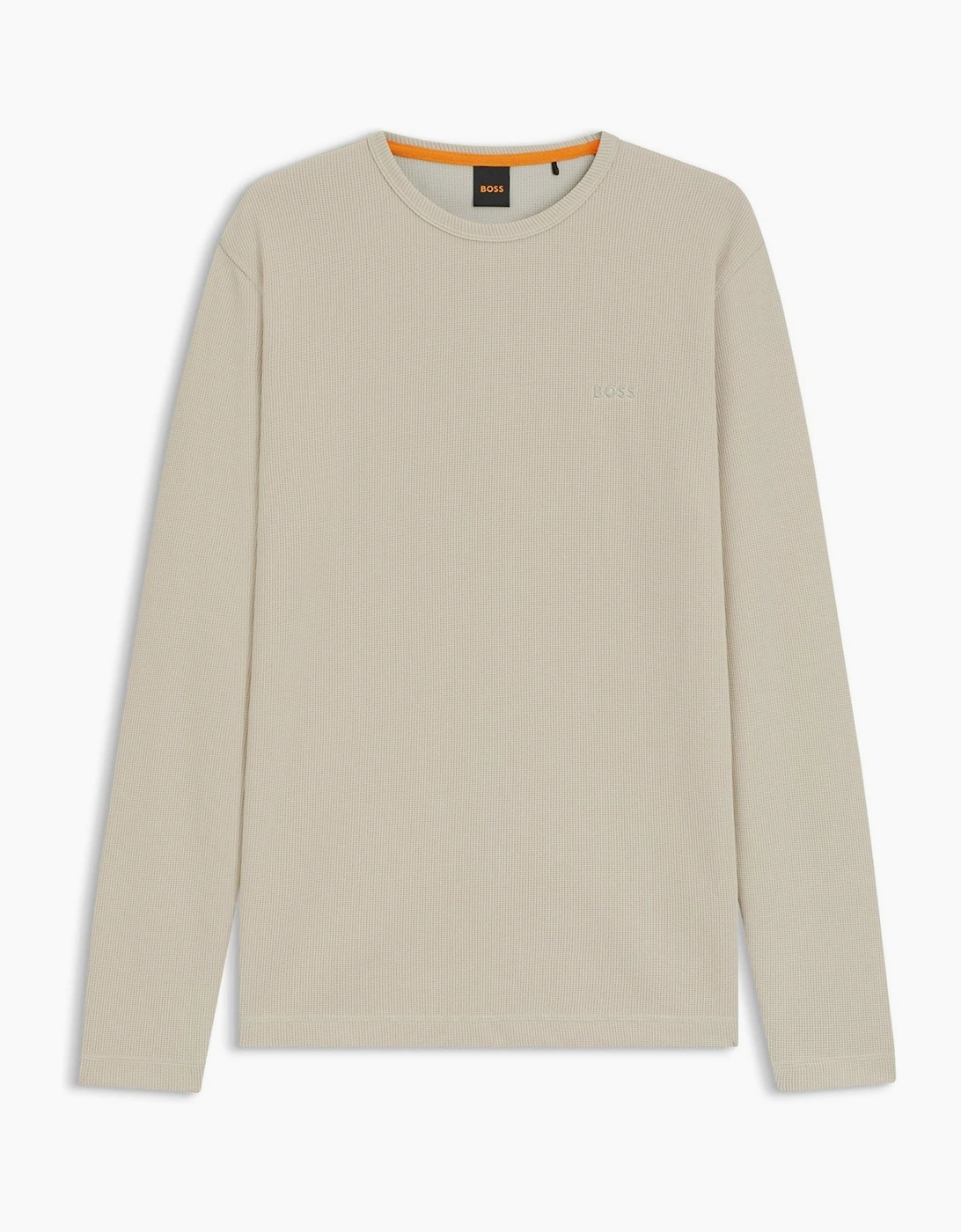 Hugo Boss Men's Wordmark Crew Neck Long Sleeve Regular Fit T-Shirt - Cream - Size, 40