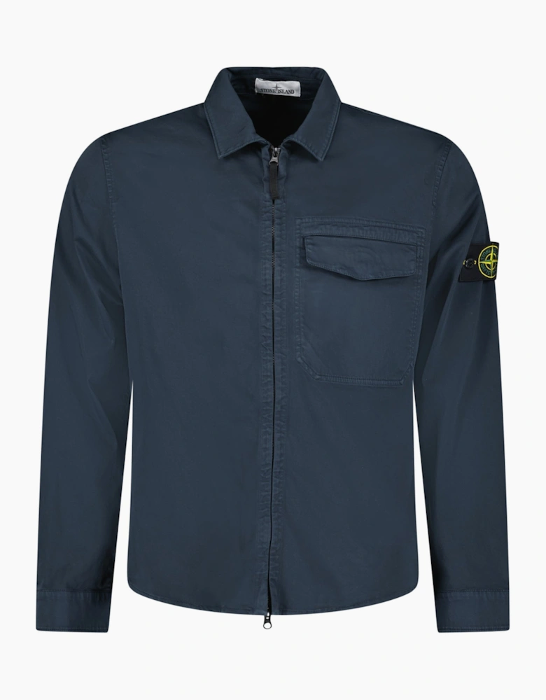 Stone Island Stretch Organic Cotton Satin Overshirt in Navy