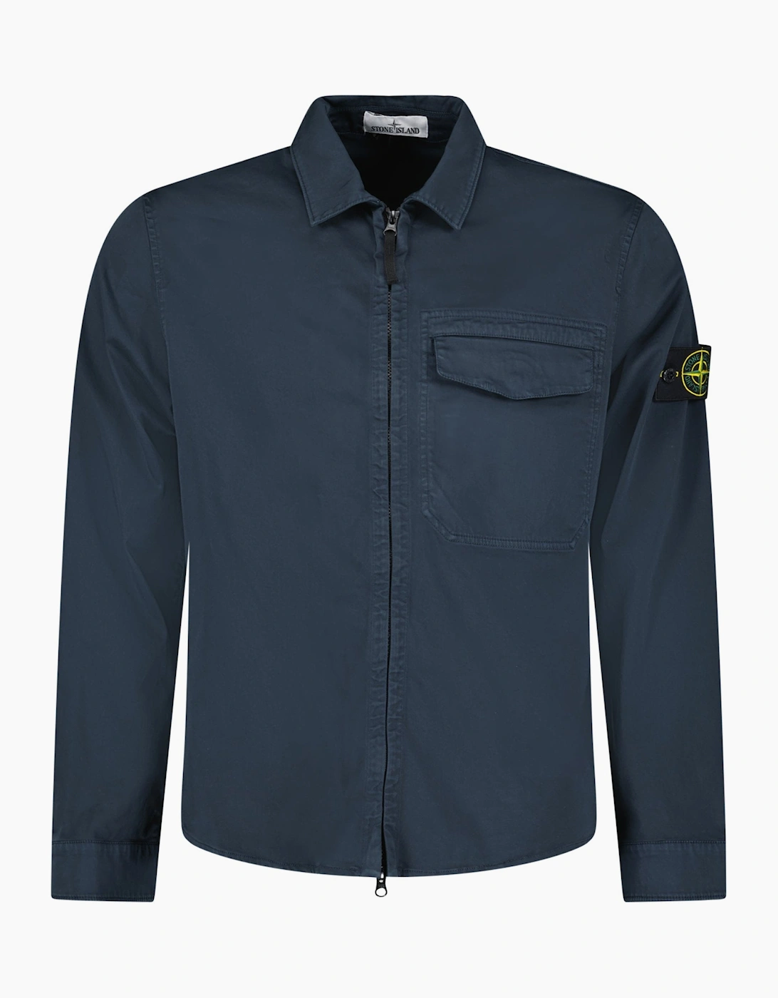 Stone Island Stretch Organic Cotton Satin Overshirt in Navy