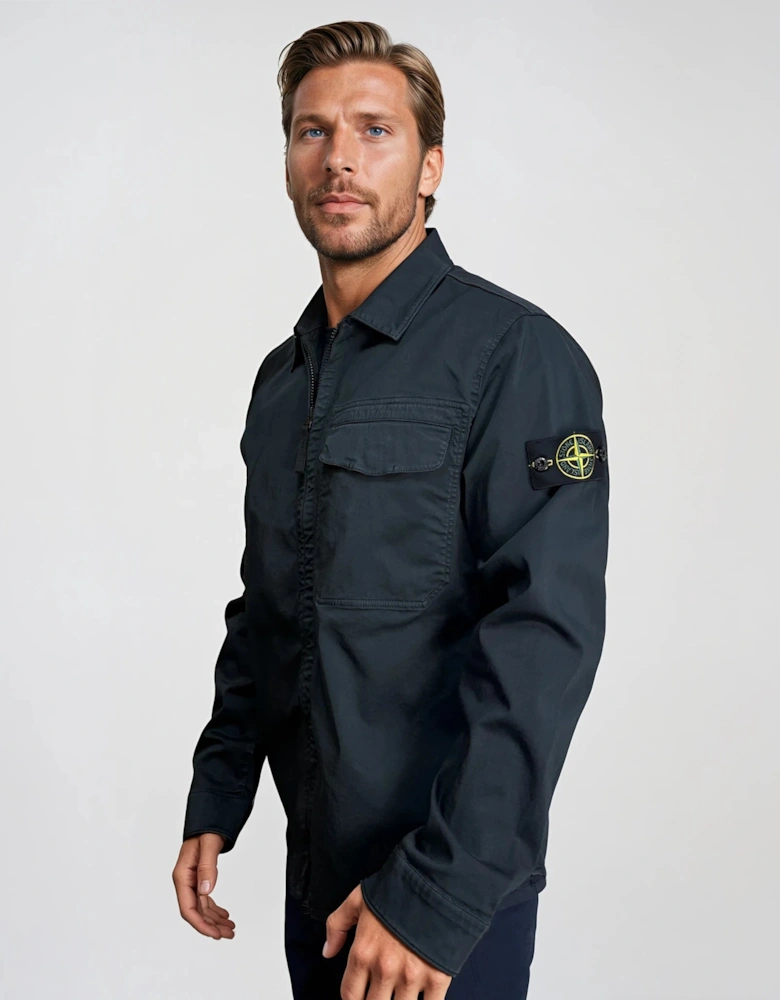 Stone Island Stretch Organic Cotton Satin Overshirt in Navy