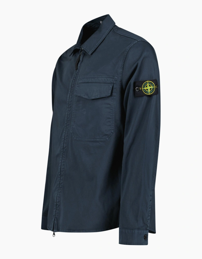 Stone Island Stretch Organic Cotton Satin Overshirt in Navy