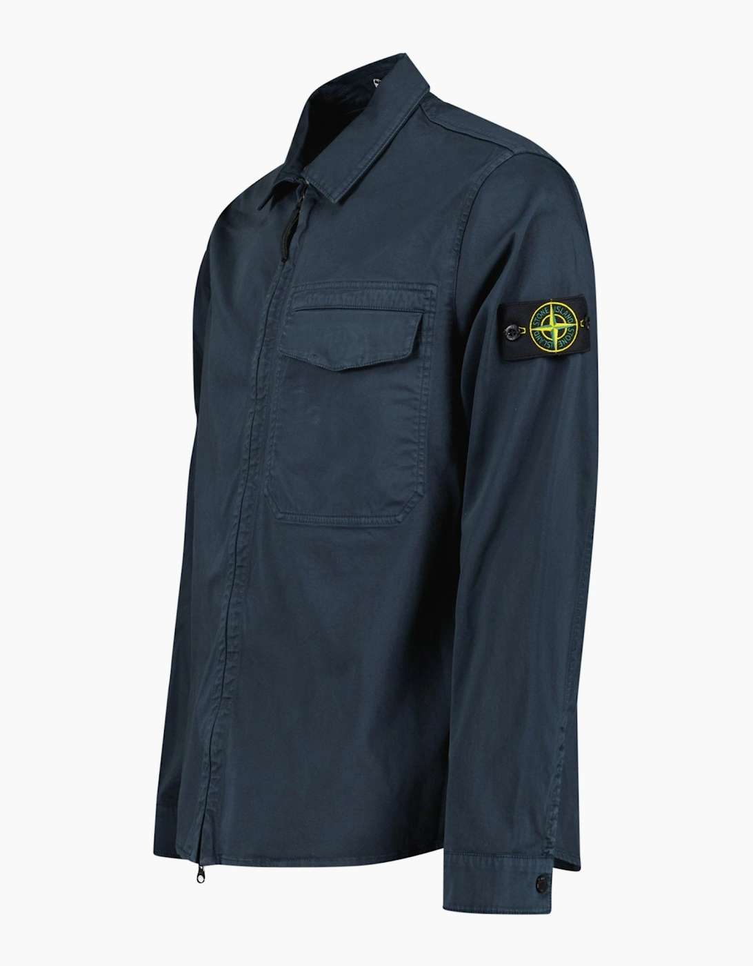 Stone Island Stretch Organic Cotton Satin Overshirt in Navy