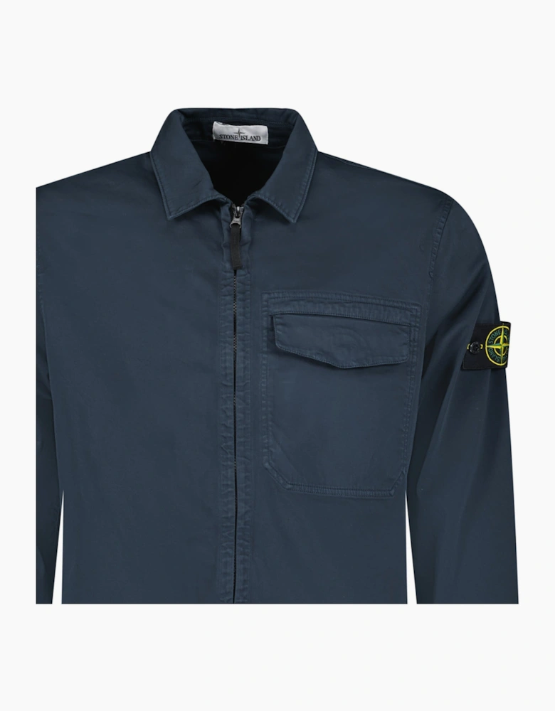 Stone Island Stretch Organic Cotton Satin Overshirt in Navy