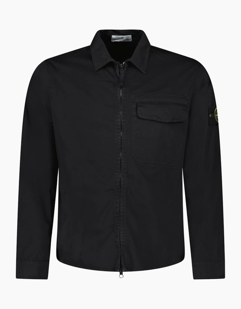 Stone Island Stretch Organic Cotton Satin Overshirt in Black