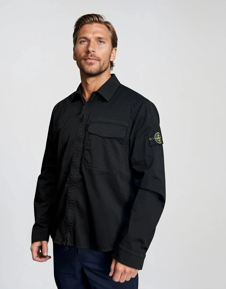Stone Island Stretch Organic Cotton Satin Overshirt in Black