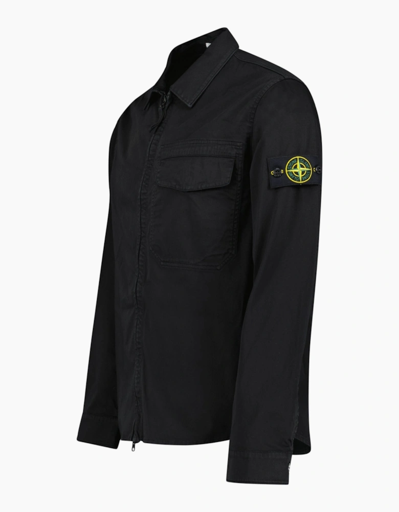 Stone Island Stretch Organic Cotton Satin Overshirt in Black