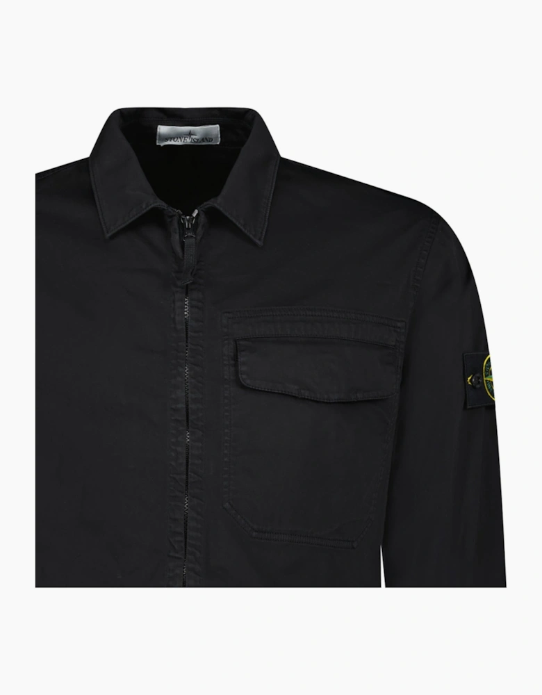 Stone Island Stretch Organic Cotton Satin Overshirt in Black