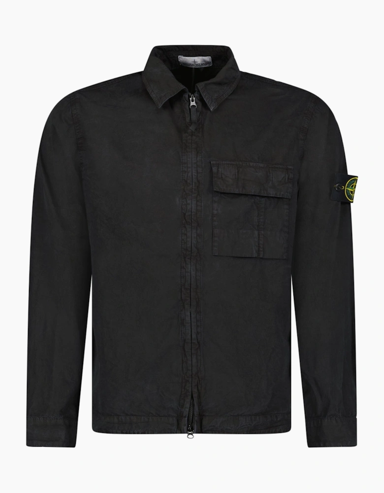 Stone Island Brushed Organic Cotton Canvas ‘OLD’ Effect Overshirt in Black