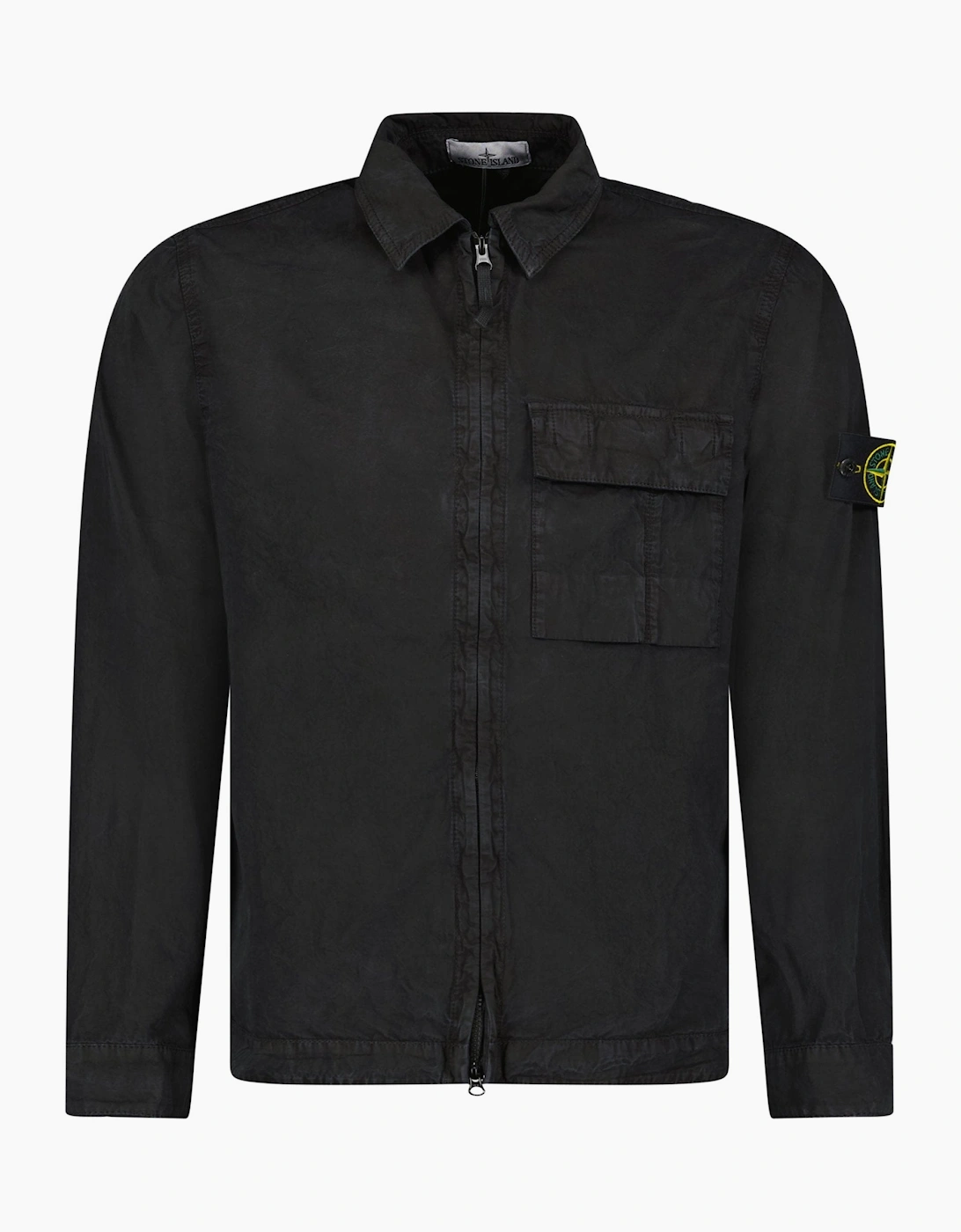 Stone Island Brushed Organic Cotton Canvas ‘OLD’ Effect Overshirt in Black