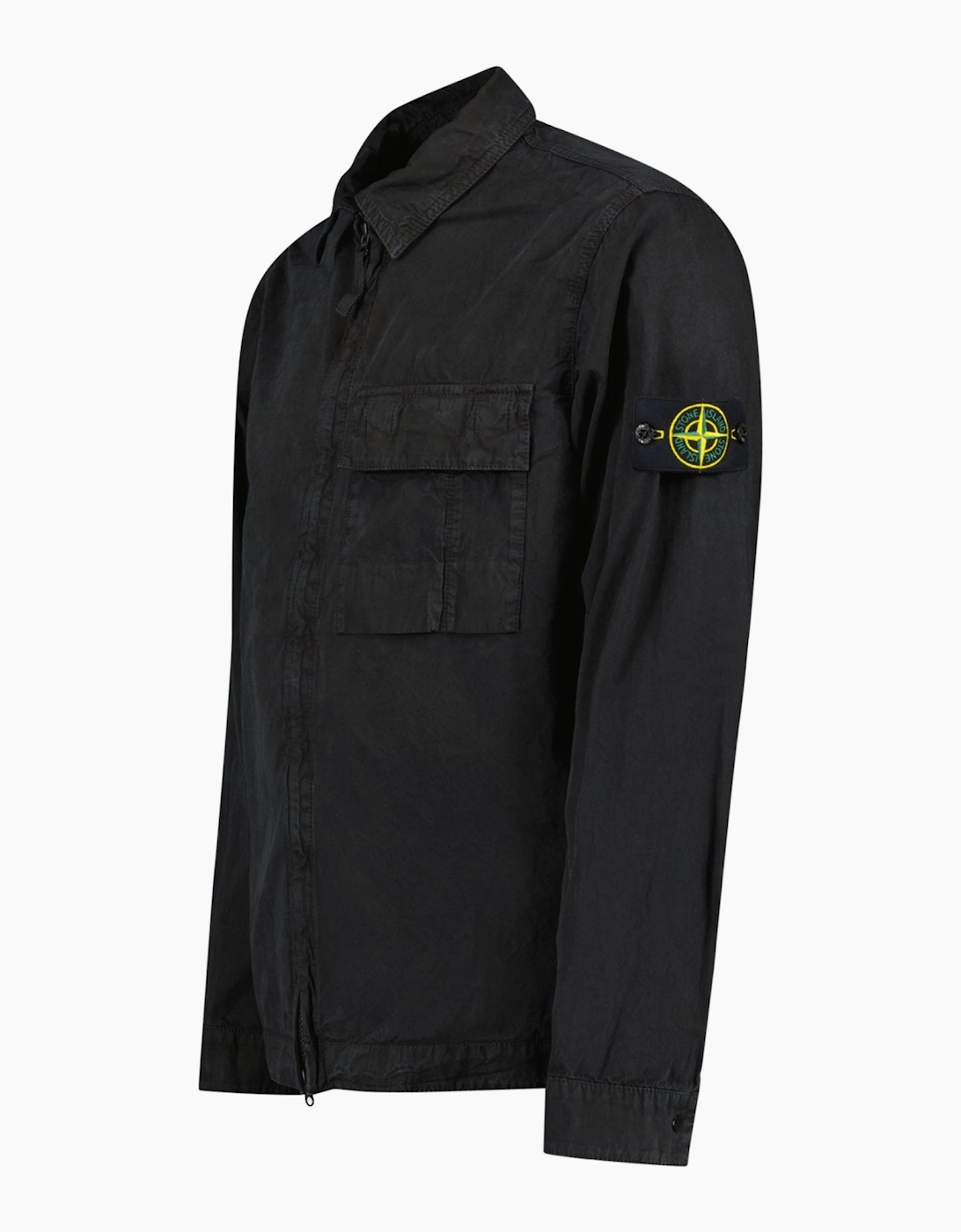 Stone Island Brushed Organic Cotton Canvas ‘OLD’ Effect Overshirt in Black