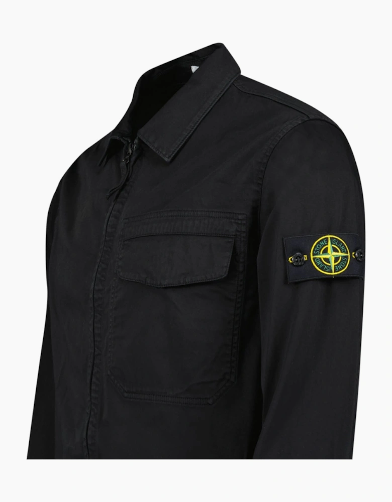 Stone Island Stretch Organic Cotton Satin Overshirt in Black