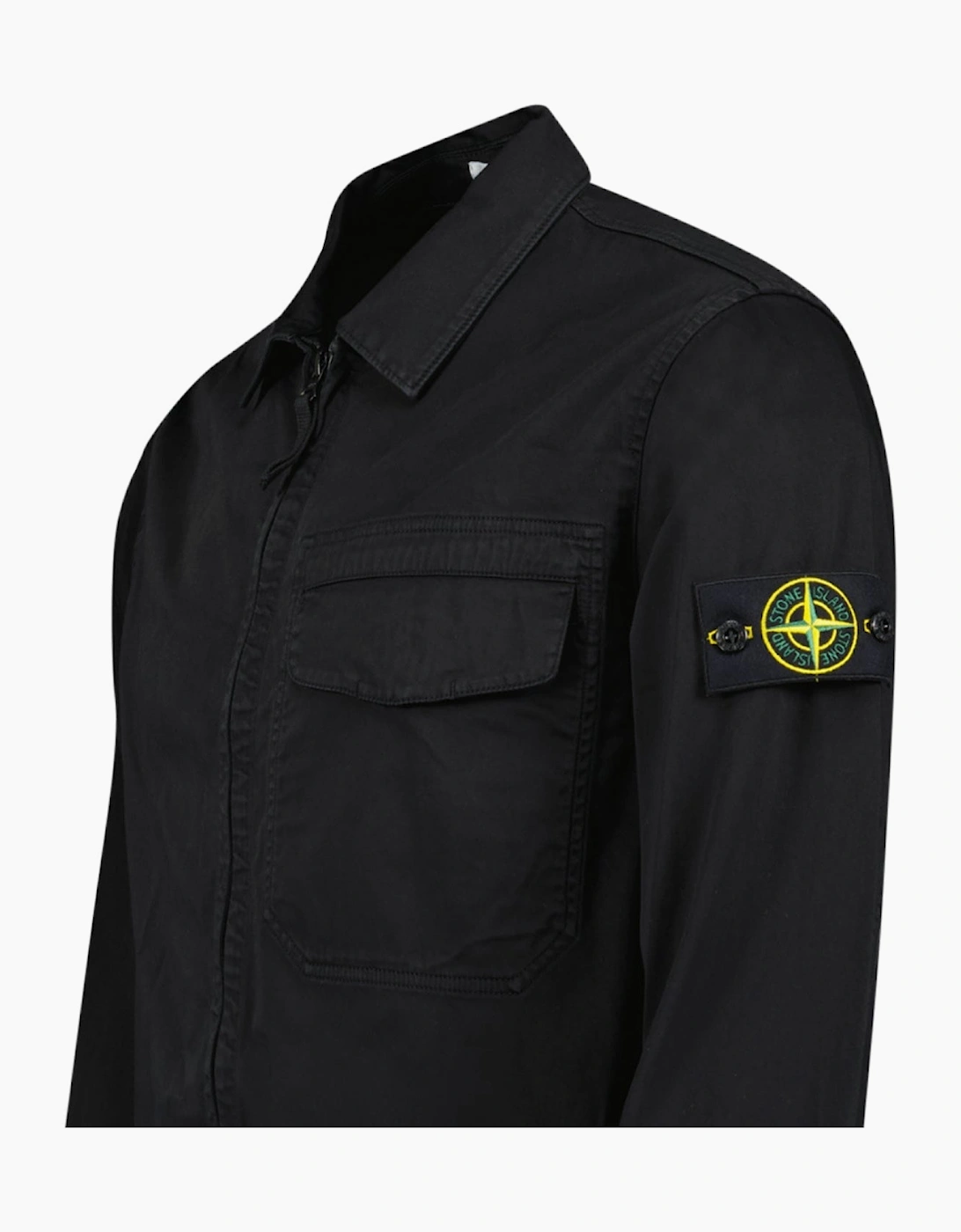 Stone Island Stretch Organic Cotton Satin Overshirt in Black