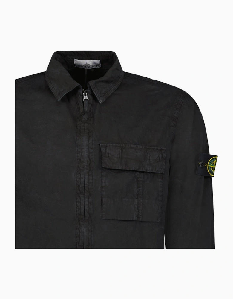 Stone Island Brushed Organic Cotton Canvas ‘OLD’ Effect Overshirt in Black