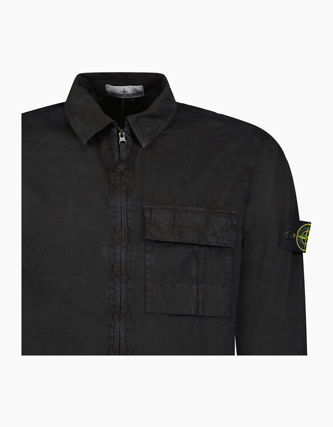 Stone Island Brushed Organic Cotton Canvas ‘OLD’ Effect Overshirt in Black
