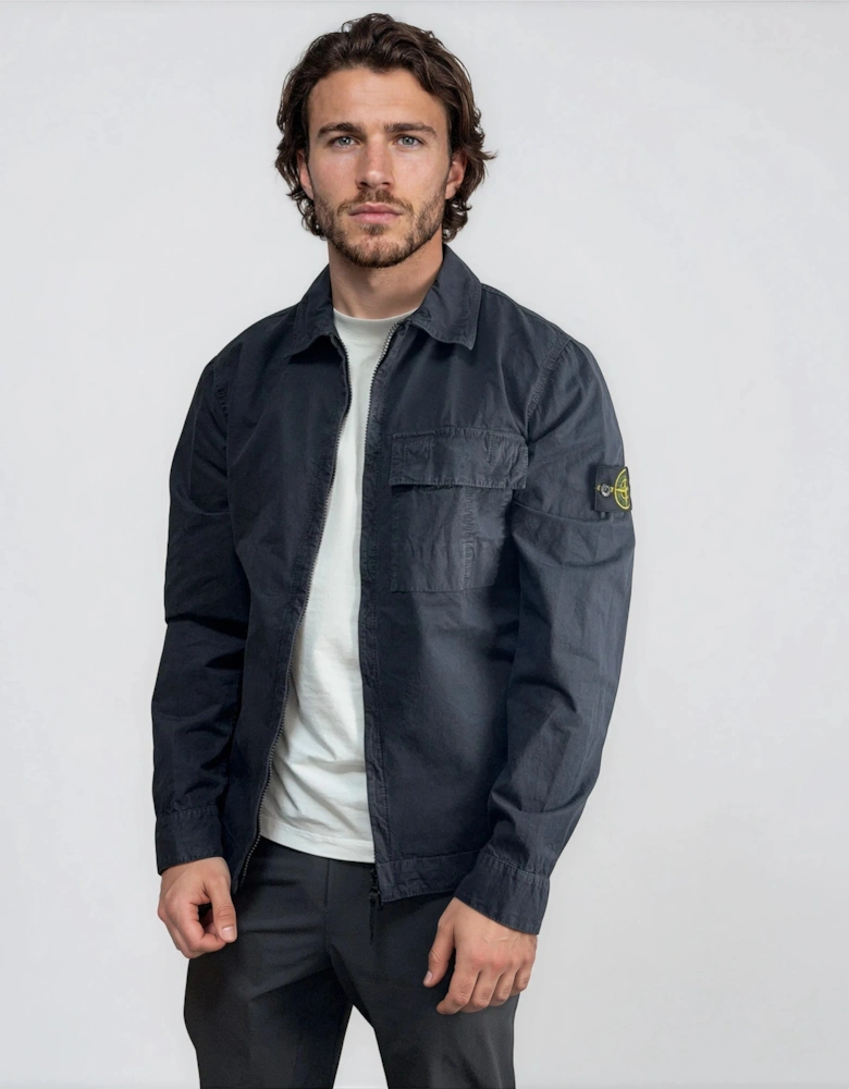 Stone Island Brushed Organic Cotton Canvas ‘OLD’ Effect Overshirt in Navy