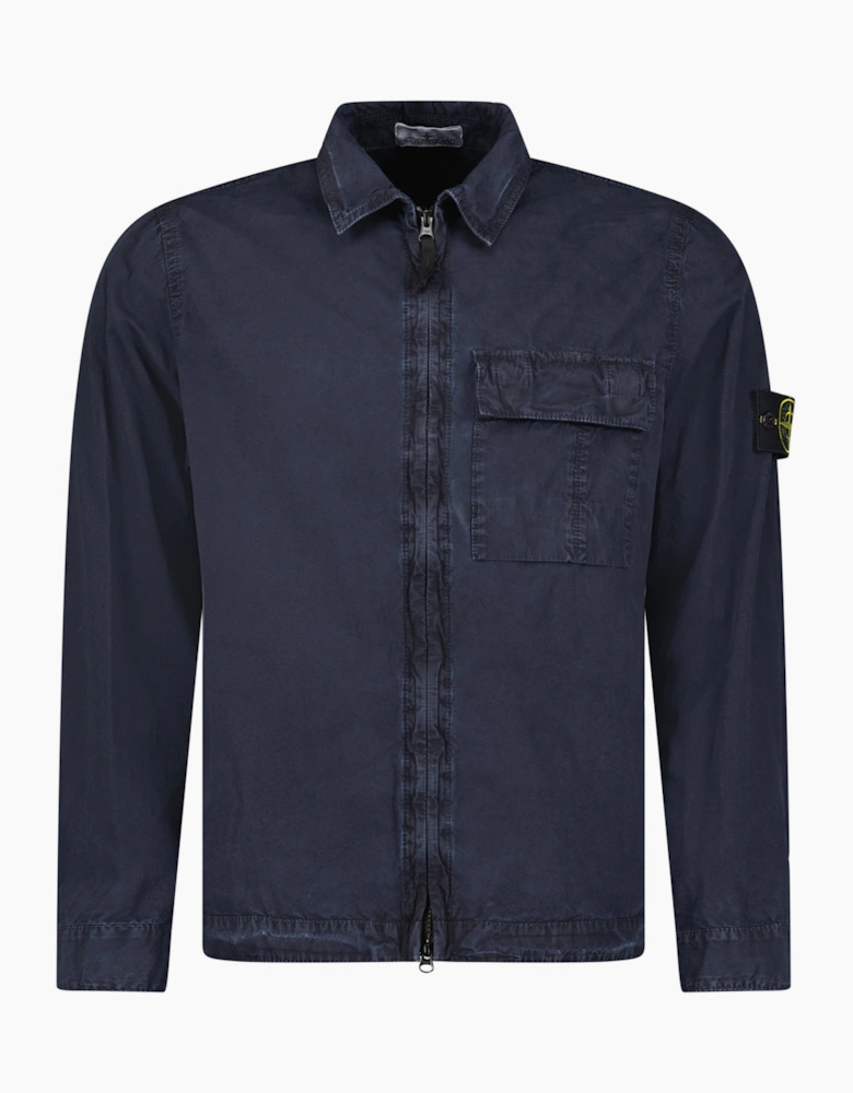 Stone Island Brushed Organic Cotton Canvas ‘OLD’ Effect Overshirt in Navy