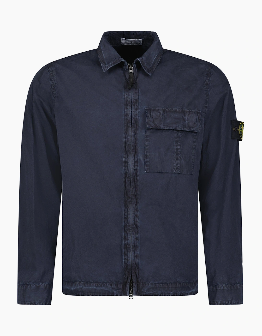 Stone Island Brushed Organic Cotton Canvas ‘OLD’ Effect Overshirt in Navy