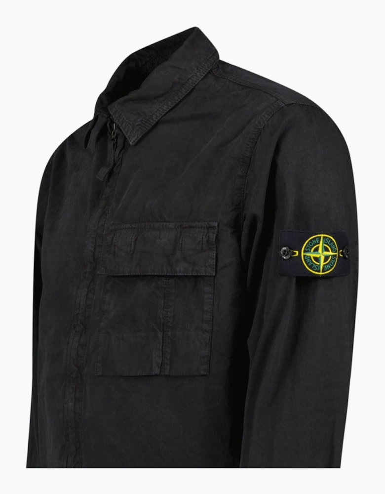 Stone Island Brushed Organic Cotton Canvas ‘OLD’ Effect Overshirt in Black