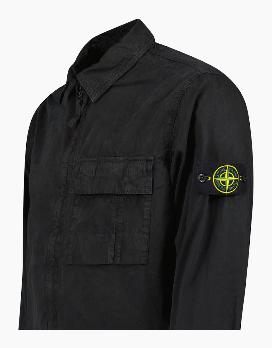 Stone Island Brushed Organic Cotton Canvas ‘OLD’ Effect Overshirt in Black