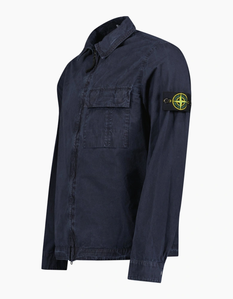 Stone Island Brushed Organic Cotton Canvas ‘OLD’ Effect Overshirt in Navy